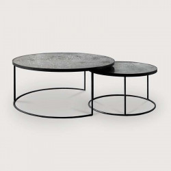 CLEAR NESTING COFFEE TABLE SET-HEAVY AGED-RO