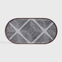 Slate Linear Squares glass tray Oblong M