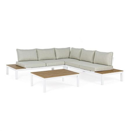 PURE CANAPE D ANGLE + TABLE BASSE BLANC/TECK