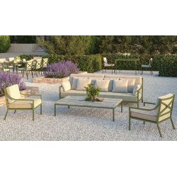 SIFAS NICE CANAPE DE JARDIN OXFORD CANAPE 3P + COUSSINS ASSISE BEIGE TISSU PREMIUM GRIIN