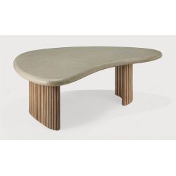 ETHNICRAFT BOOMERANG TABLE BASSE DE JARDIN 90CM EN BETON ET TECK RECYCLE GRIIN AVIGNON