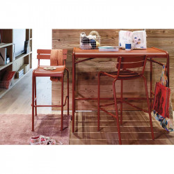 FERMOB LUXEMBOURG TABLE HAUTE 73 X 126 OCRE ROUGE INTERIEUR EXTERIEUR FERMOB METAL GRIIN